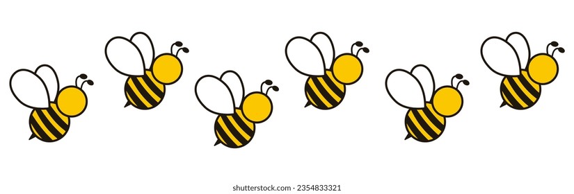 Flying bees route. Bumblebee set. Vector illustration isolated on white.