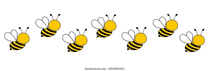 Flying bees route. Bumblebee set. Vector illustration isolated on white.