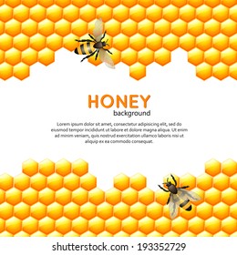 Flying bees with sweet honey comb ornate background vector illustration