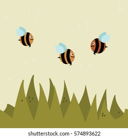 Flying bees - vector illustration
