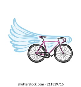 Flying bicycle isolated on  white, vector illustration for your design, eps10