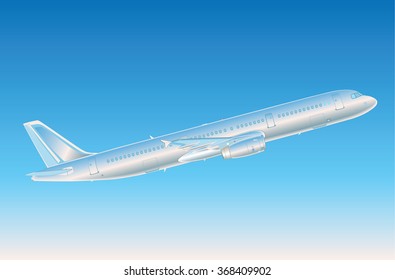 Flying big jet airliner, side  view (vector illustration, EPS 8)