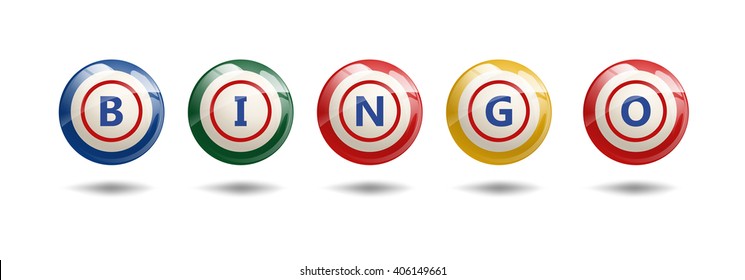 Flying Bingo Balls or Lottery Colorful Numbers. Bingo letters on bingo colorful balls. Vector Illustration isolated on white. 