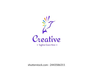 flying bird abstract vector logo design in colorful style