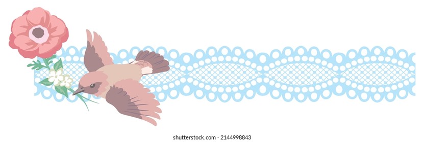 Ave volador con anémona. Ilustración vectorial.