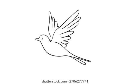 Flying bird, animals outline, continious line drawing. Vector illustration