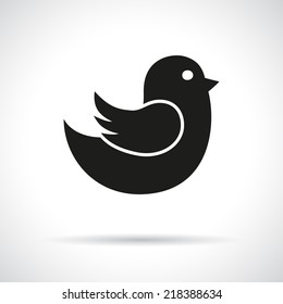 Flying bird. Black flat icon with shadow. 