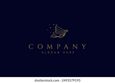 flying bird with blink in luxury gold line art design logo concept