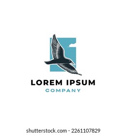 flying bird with blue sky on background logo design template
