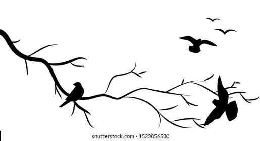 Branch Leaves Bird Silhouette Illustration Stock Vector (Royalty Free ...