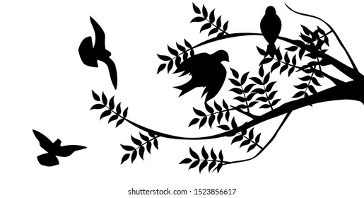 Flying bird branch silhouette illustration