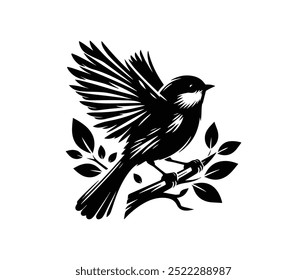 Flying bird branch silhouette vector illustration