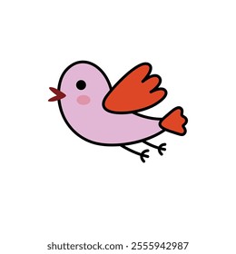 Flying bird cartoon. A little pink bird, vector illustration. Bird, isolated on white background, clipart.