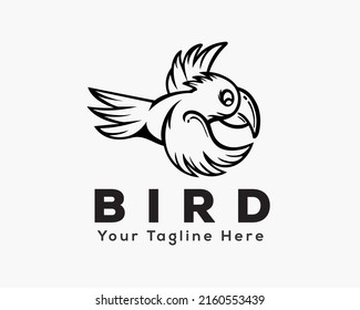 flying bird cockatoo parrot art logo design template illustration