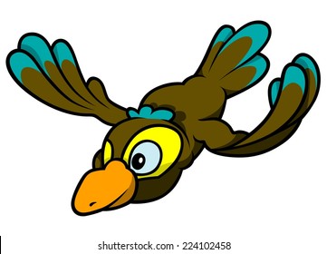 Flying Bird - Colored Cartoon Illustration, Vector