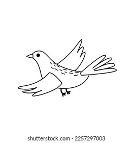 Flying bird. Coloring page. Black and white bird. Color me. Isolated vector illustration eps