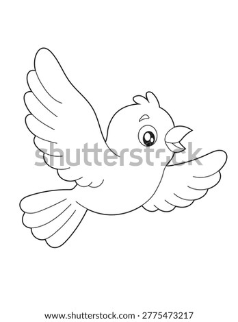 Flying Bird Coloring Page for Kids. Cartoon Bird with Open Wings Simple Easy Outline. Black and White Printable Activity Sheet