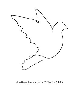 Flying bird continuous line art drawn. Vector illustration isolated on white.