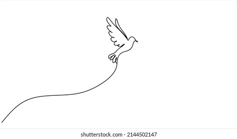 Flying Bird Continuous Line Drawing Element Isolated On White Background For Decorative Element. Vector Illustration Of Animal Form In Trendy Outline Style.