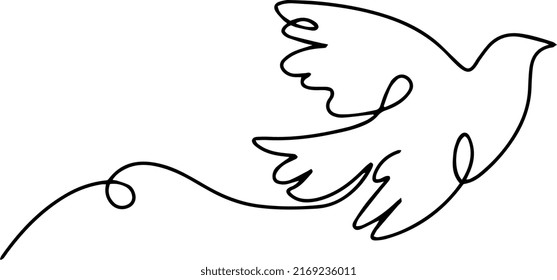 Flying bird continuous line drawing element isolated on white background for decorative element. Vector illustration.