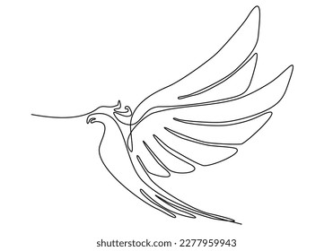 Flying bird continuous line drawing element isolated on white background for decorative element. Vector illustration of animal form in trendy outline style.