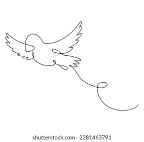 Flying bird continuous line drawing element isolated on white background for decorative element. Vector illustration of animal form in trendy outline style.