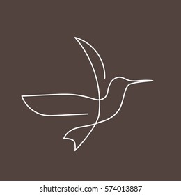 Flying Bird Continuous Line Drawing Element Isolated On Brown Background For Logo Or Decorative Element. Vector Illustration Of Animal Form In Trendy Outline Style.