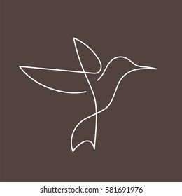 Flying bird continuous line drawing element isolated on brown background for logo or decorative element. Vector illustration of animal form in trendy outline style.