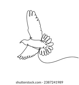 Flying bird continuous one line drawing. Pigeon or dove animal. Vector illustration isolated. Minimalist design handdrawn.