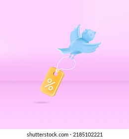 Avion volant avec étiquette de réduction. Concept vectoriel moderne art en style 3d.