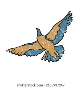  Flying Bird Doodle. Dove Of Peace Vintage Illustration