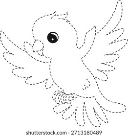 Arte de línea punteada de pájaro volador perfecto para diseños de Pascua, hojas de actividades e ilustraciones creativas amigables para niños.