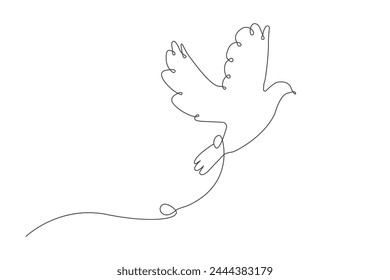 Flying Bird dove in one continuous line drawing. Bird symbol of peace and freedom in simple linear style. Editable stroke. Concept for national labor movement icon. Doodle outline vector illustration 