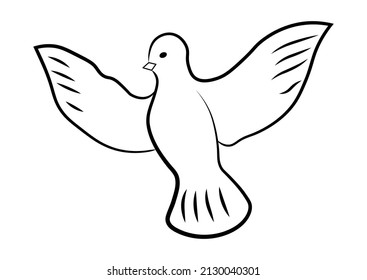 Flying bird - dove or pigeon with its wings spread line art vector icon for nature apps and websites.
