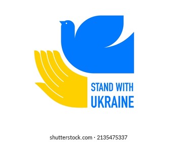 Flying bird, dove as a symbol of peace. Support Ukraine, Stand with Ukraine banner and poster in yellow and blue colors