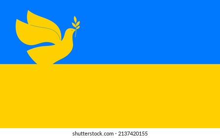 Flying bird, dove as a symbol of peace. Support Ukraine, Stand with Ukraine banner and poster in yellow and blue colors