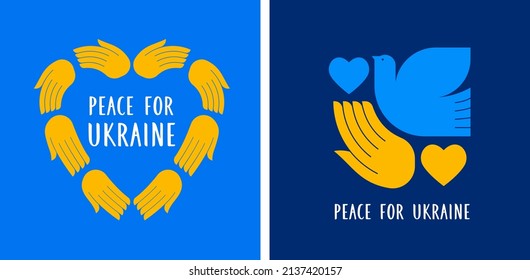 Flying bird, dove as a symbol of peace. Support Ukraine, Stand with Ukraine banner and poster in yellow and blue colors