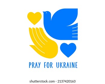 Flying bird, dove as a symbol of peace. Support Ukraine, Stand with Ukraine banner and poster in yellow and blue colors