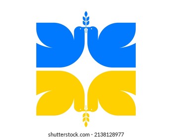 Flying bird, dove as a symbol of peace. Support Ukraine, Stand with Ukraine banner and poster in yellow and blue colors