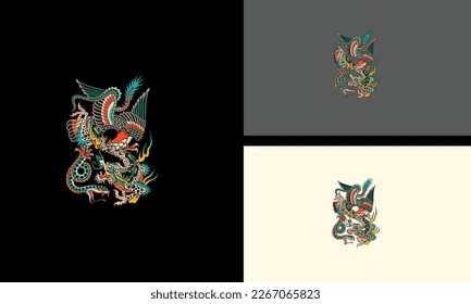 flying bird and dragon vector illustration tattoo design