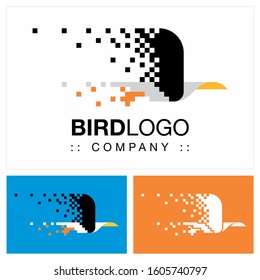Flying Bird (Eagle) Vector Symbol Company Logo. Digital (Pixel) Style Logotype. Animal icon illustration. Elegant Identity Concept Design Idea Template (Brand). Speed, Movement and Technology.