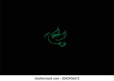 Flying Bird Feather Basic and elegant minimal artistic design in Green initial based Icon logo-vector