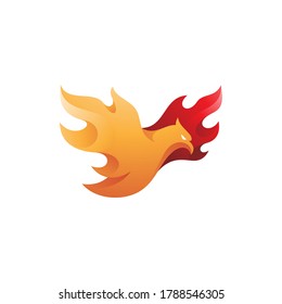 Flying Bird with Fire Wing Phoenix Logo Illustration