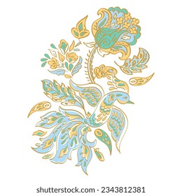 Flying Bird and Floral Paisley isolated. Card with paisley isolated for design. Floral vector pattern. Embroidery floral vector pattern.