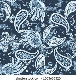 Flying Bird and Floral Paisley pattern, great vector design for any purposes. Seamless background 
