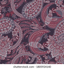 Flying Bird and Floral Paisley pattern, great vector design for any purposes. Seamless background 