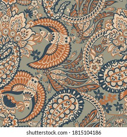Flying Bird and Floral Paisley pattern, great vector design for any purposes. Seamless background 