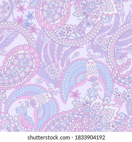 Flying Bird and Floral Paisley pattern, great vector design for any purposes. Seamless background 
