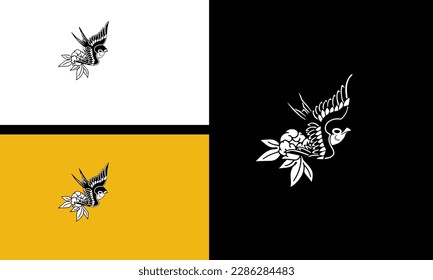 flying bird and flower vector line art design