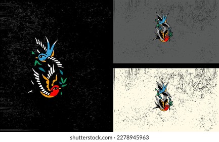 flying bird with flowers vector illustration mascot design